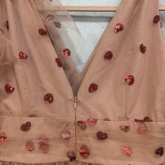 JessaKae Sweetheart Dress Womens Medium Pink Tulle Sequin Heart Bow Tie Maxi - Picture 9 of 12